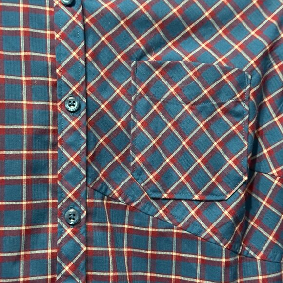 Ascend women’s size L polyester blue plaid long sleeve button front shirt - Picture 2 of 7